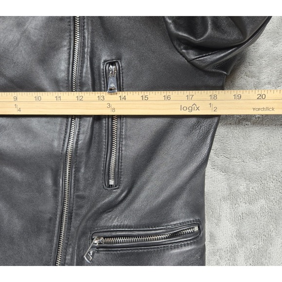 Lauren Ralph Lauren Womens Black Leather Moto Biker Jacket Lined Size Small READ - Picture 3 of 10